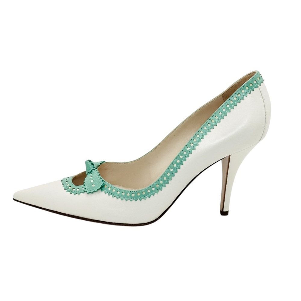 Sergio Rossi Aqua blue and white wingtip type high heel Pumps sz 8.5 eu 38.5
